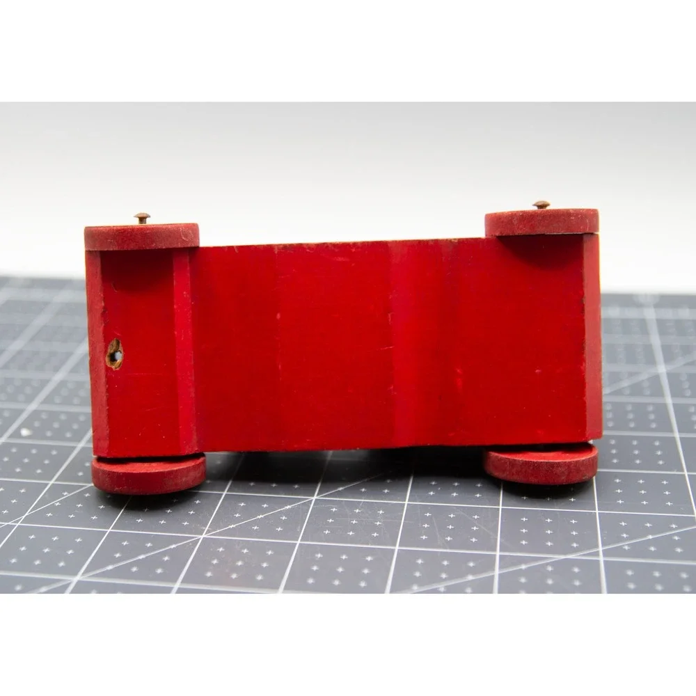 Vintage Red Wooden Toy Car Roadster Primitive Collectible‎ Yellow Spoked Wheels